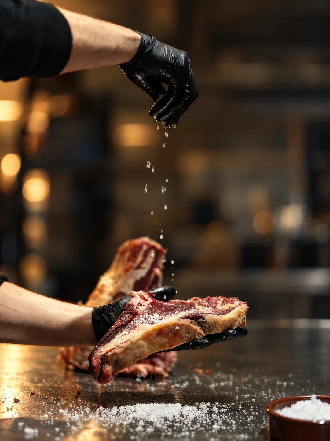 Preparación de carne en la cocina de La Roda
